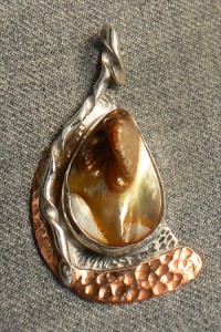 Mabe pearl in hammered copper and sterling