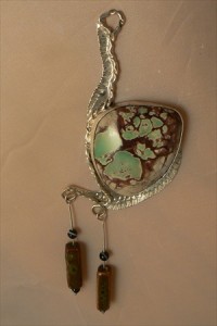 Tomahawk and Feather inspired Variscite Pendant